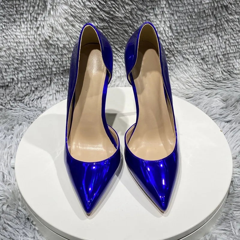 Royal Blue Women Side Cut Pointy Toe High Heel Stiletto Pumps
