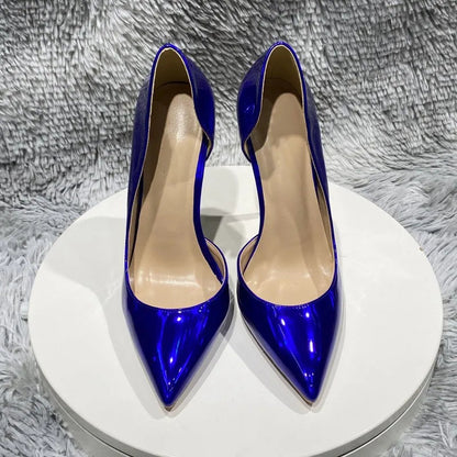Royal Blue Women Side Cut Pointy Toe High Heel Stiletto Pumps
