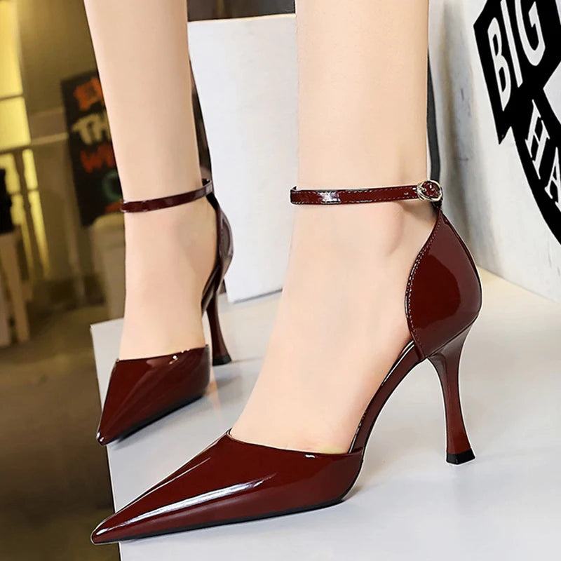 Summer Kitten Heels Sandals Women Pumps Patent Leather 8 cm Heels
