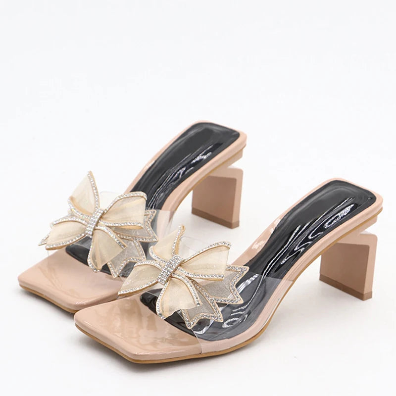 Green Transparent Low Square Heel Women's Slippers