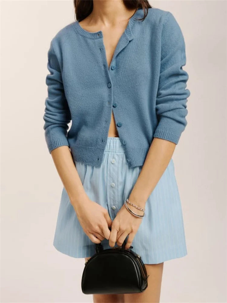 Solid Button Long Sleeve Knit Cardigan