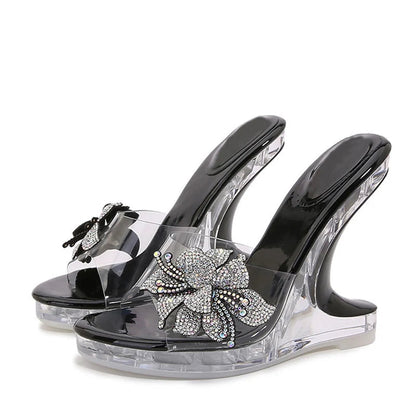 Crystal Flowers Women's High Heel Platform Wedge Sandals