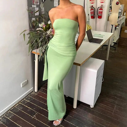 Strapless Split Floral Bodycon Vacation Dress