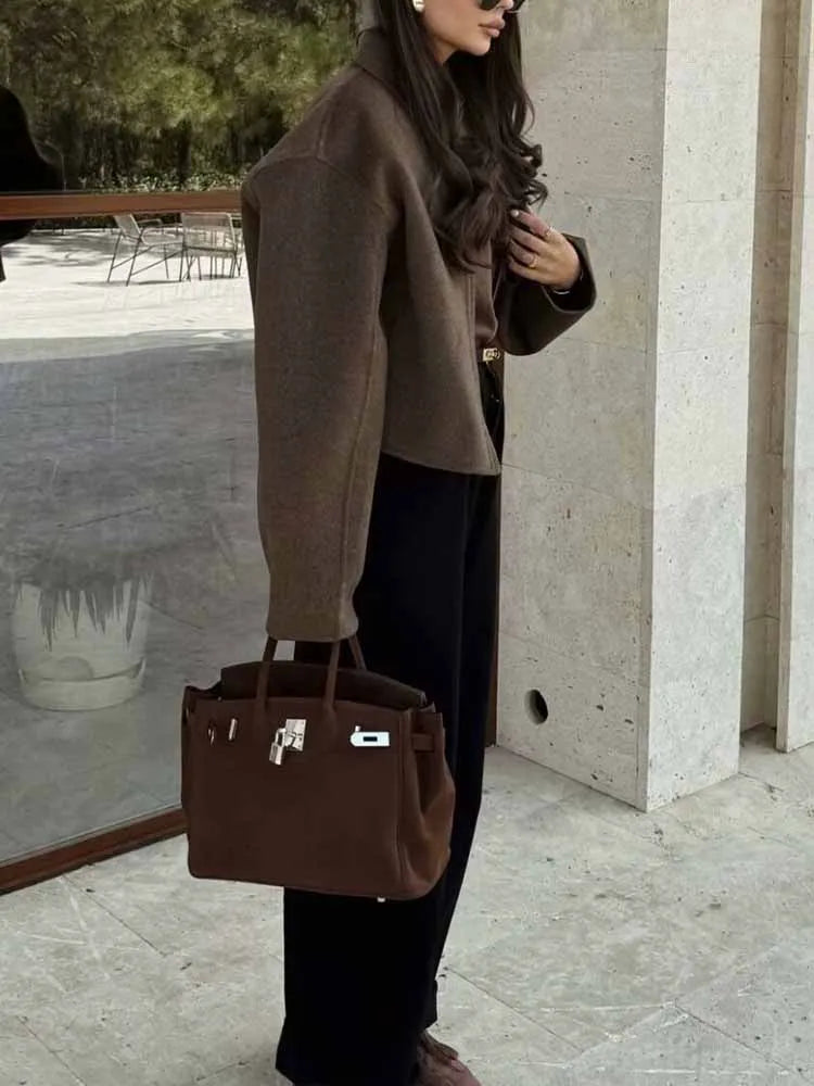 Woolen Zipper Lapel Casual Coat
