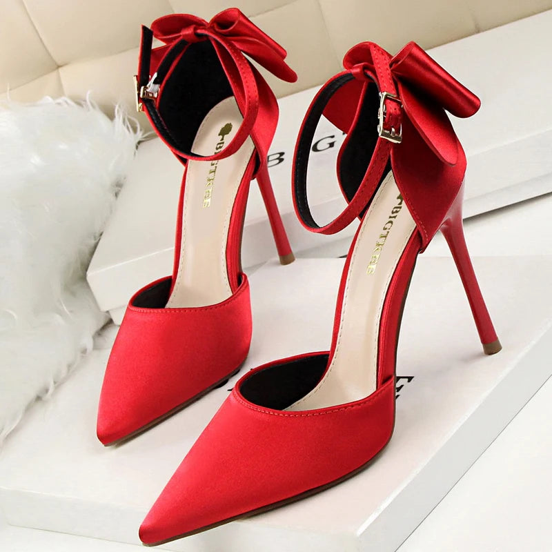 Bow-knot Kitten Heels Women Pumps Satin Stiletto High Heels - Sexy Party Shoes
