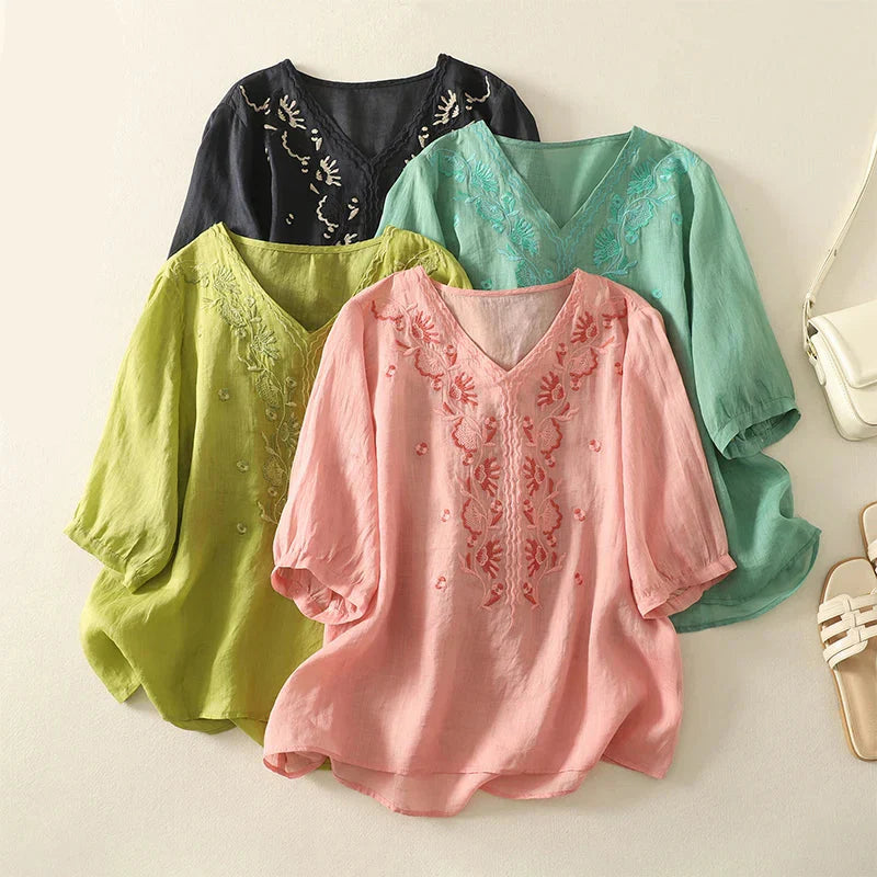 | V-Neck Cotton Blouse