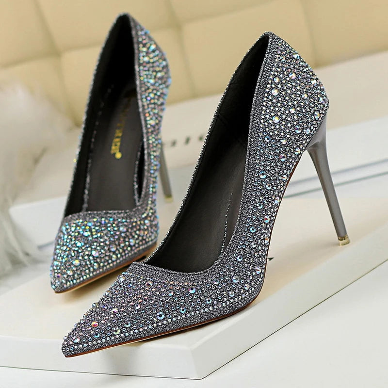 Rhinestone High Heel Wedding Pumps - 10 cm Heel