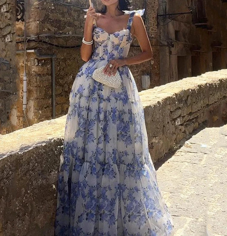 Lace-up Floral Sleeveless Swing Dress