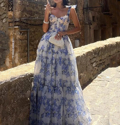 Lace-up Floral Sleeveless Swing Dress