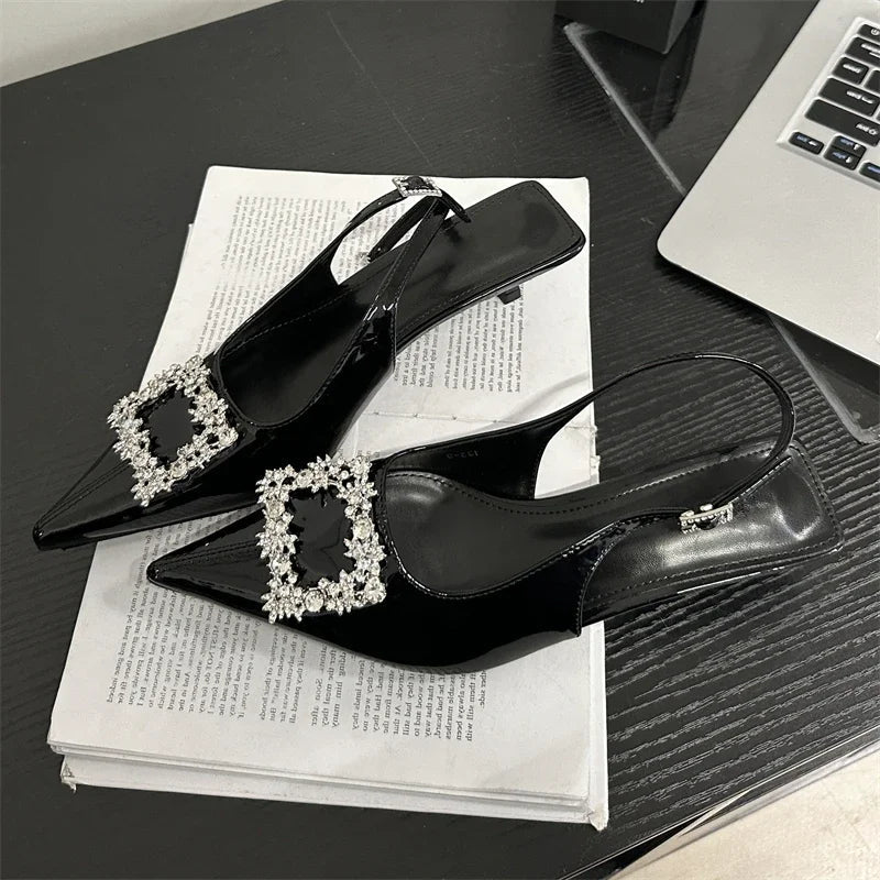 Crystal Women Pumps with Pointed Toe and Thin Low Heel