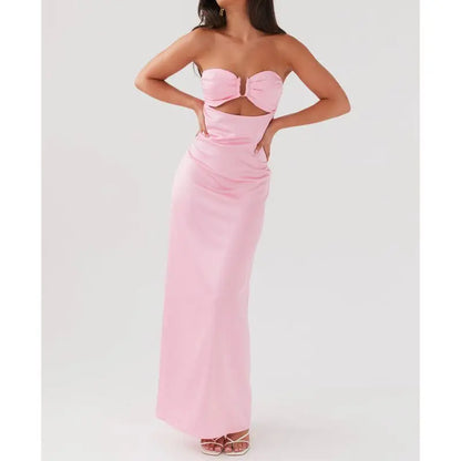 Hollow Out Bow Tube Strapless Vacation Dress