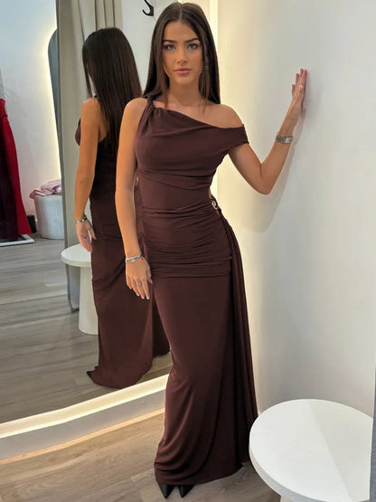 Oblique Shoulder Backless Maxi Dress
