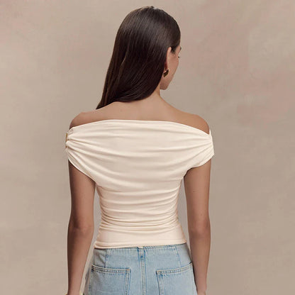 Pleated One-Shoulder Knit Top