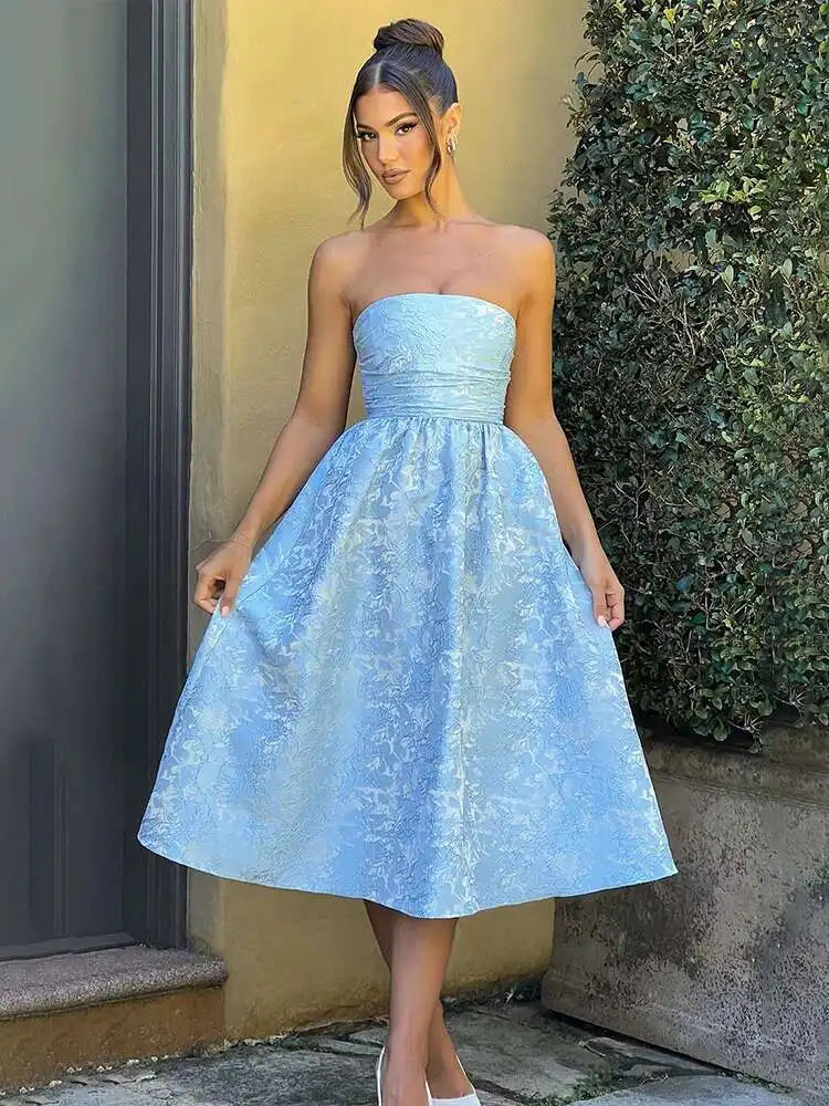 Jacquard Waist Wrap A-Line Midi Dress