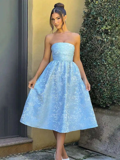 Jacquard Waist Wrap A-Line Midi Dress