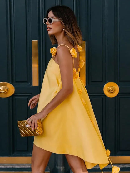 Pleated Yellow Sling Floral Dress