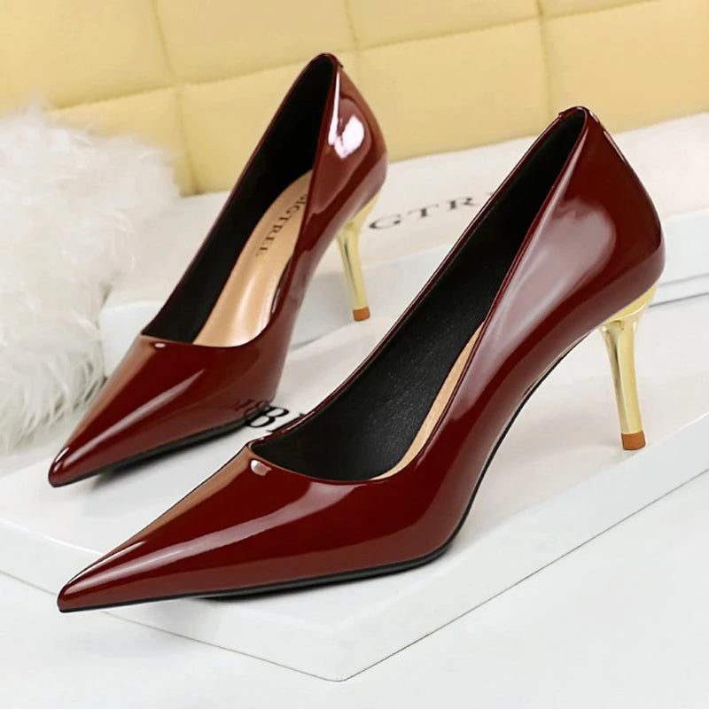 Patent Leather High Heel Office Shoes for Women