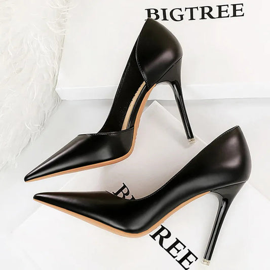 Black Leather High Heel Pumps for Women - Fashionable Wedding Shoes
