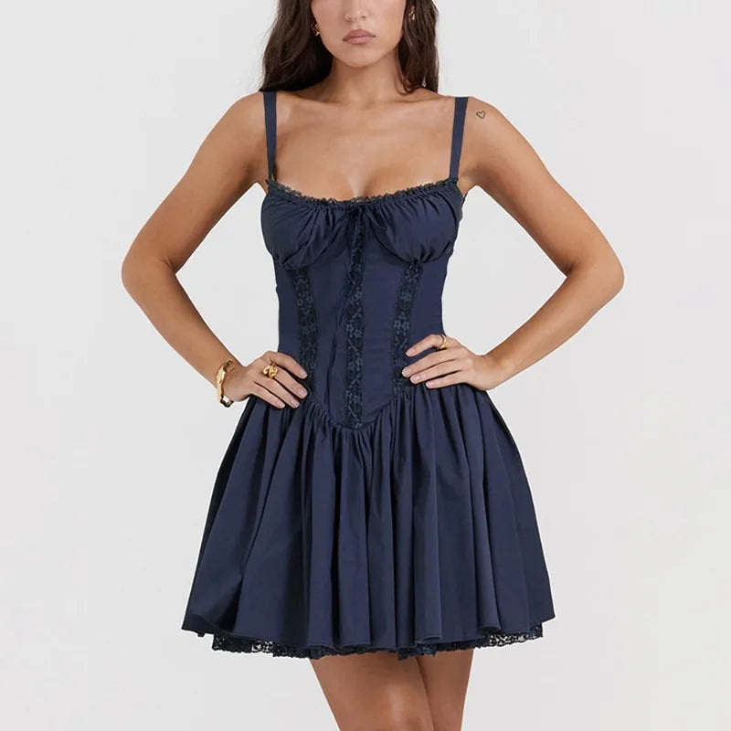 Lace Pleated Halter Bandage Mini Dress