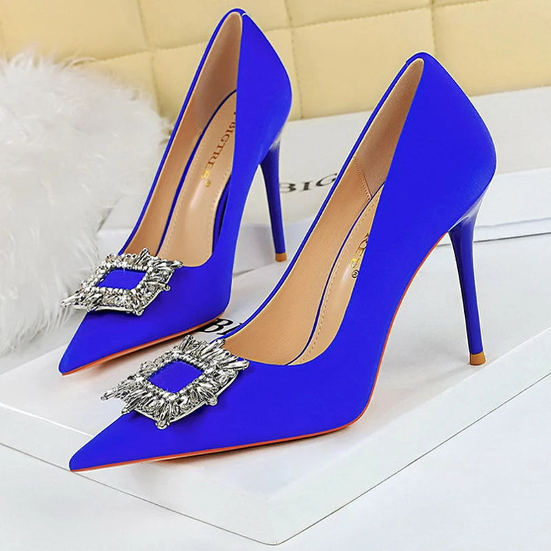 Luxury Banquet Shoes with Metal Rhinestone Detail and 10 cm Heels for Women
