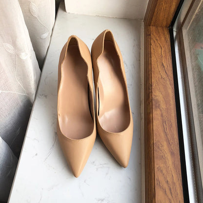 Nude Matte V Side Cut Pointy Toe High Heel Shoes