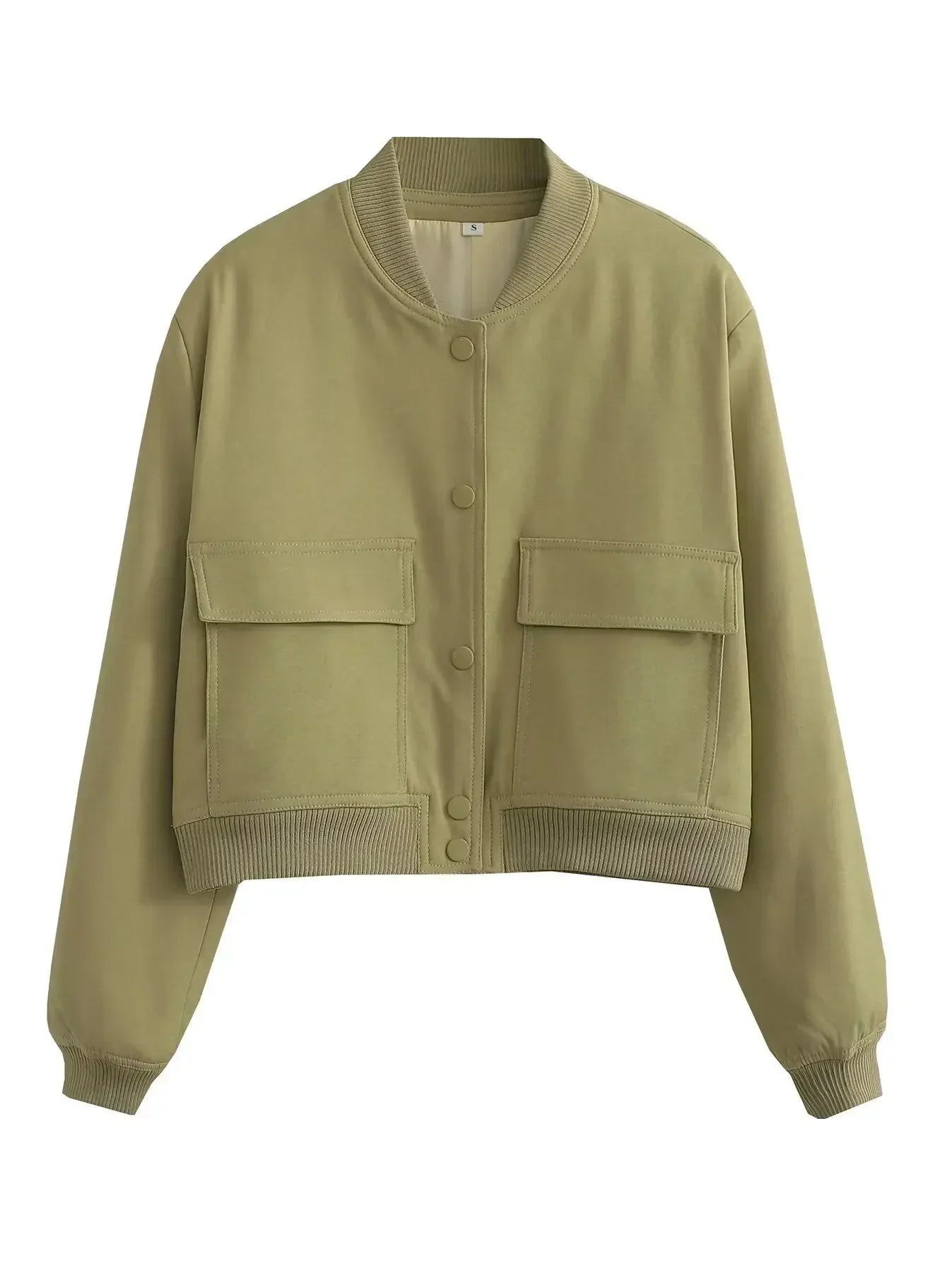 Basic Stand Collar Women Jacket Long Sleeve Cardigan Button Up Cropped Coat Baseball Outerwear Autumn Winter Clothes