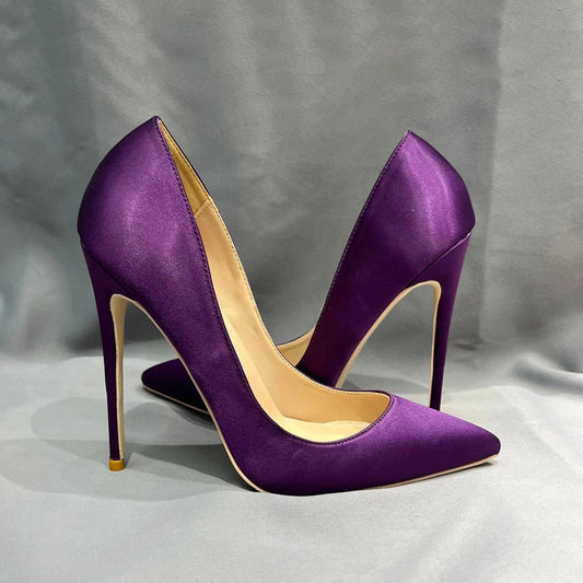 Purple Satin Silk Women Pointy Toe High Heel Wedding Bridal Shoes