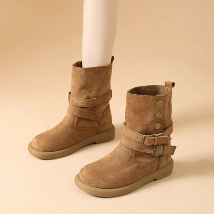 | Suede Buckle Ankle Boots