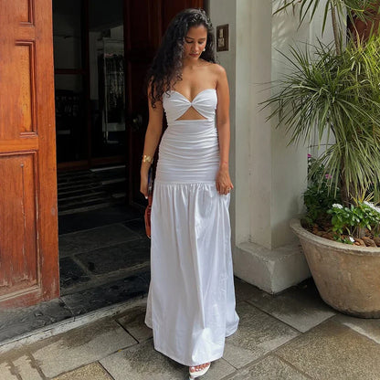 Beach Vacation Strapless Hollow Prom Dress