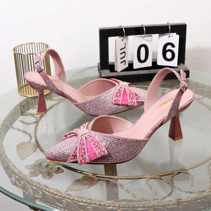 Summer rhinestone stiletto heels with pointed sandals