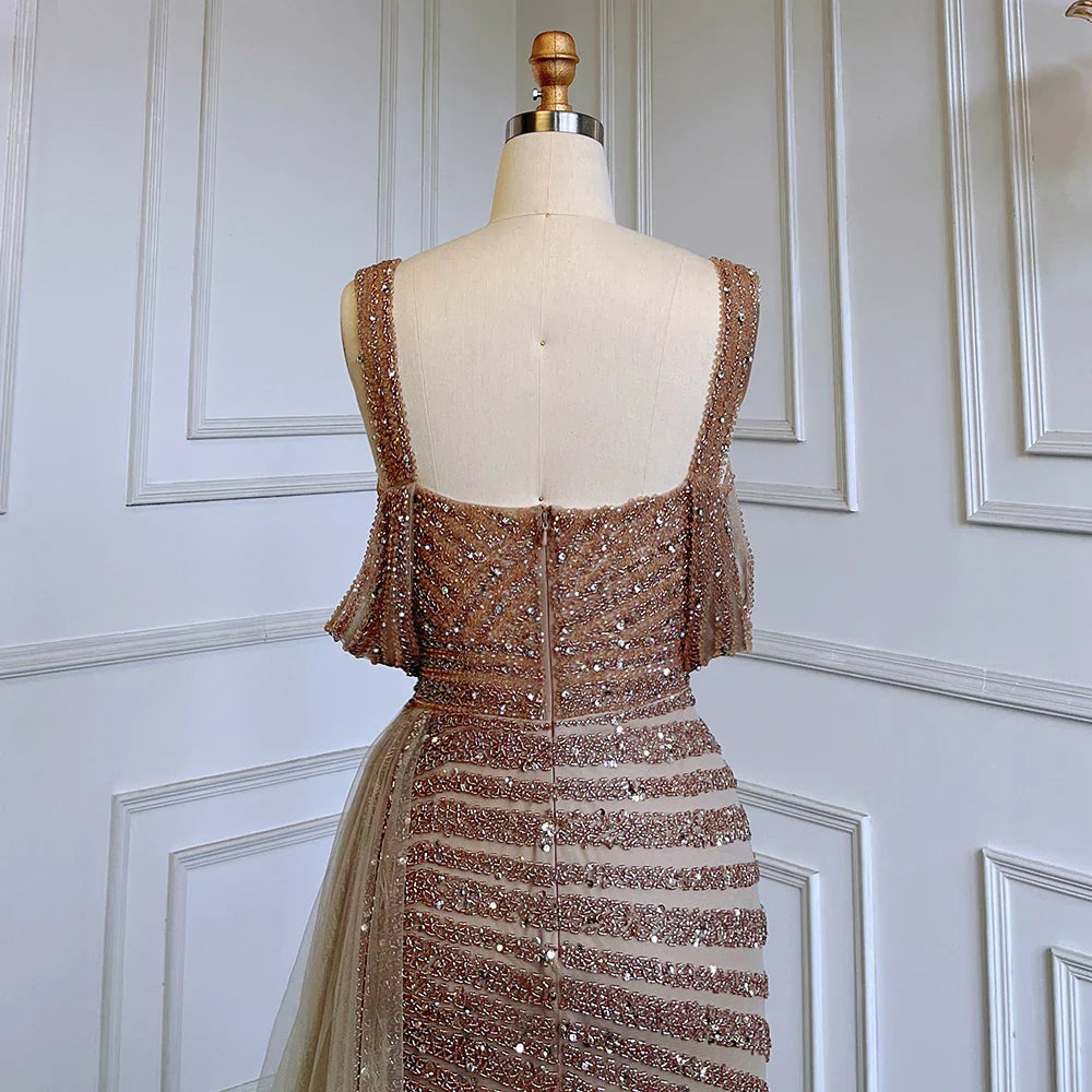 Caramel Mermaid Evening Gown with High Slit