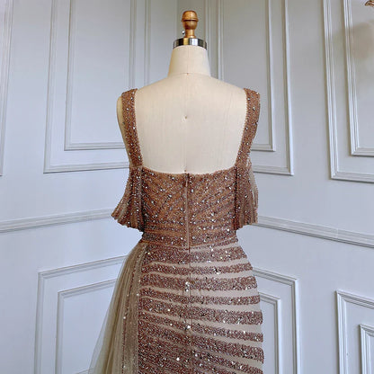 Caramel Mermaid Evening Gown with High Slit