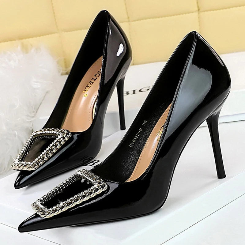 Nude Patent Leather High Heel Pumps for Women