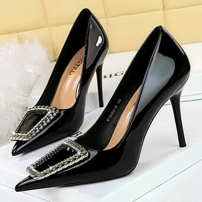 Nude Patent Leather High Heel Pumps for Women