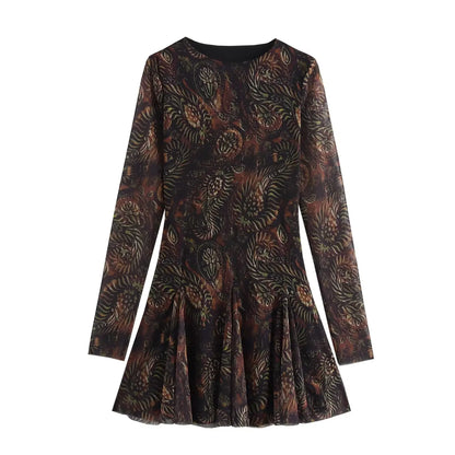 Pleated Long Sleeves Tulle Mini Dress