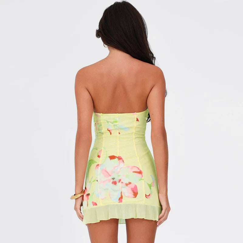 Strapless Floral Vacation Mini Dress