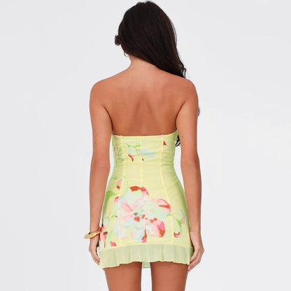 Strapless Floral Vacation Mini Dress