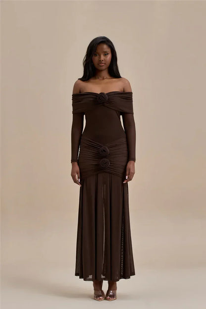 Off-shoulder Strapless Rose Long Sleeve Dress