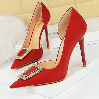 Metal Rhinestone Lady Heels Luxury Party Shoes Elegant High Heels for Women