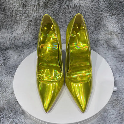 Gold Sparkle Shiny Pointy Toe High Heel Shoes for Women