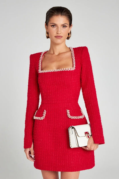 | Tweed Pearl Trim Blazer Mini Dress