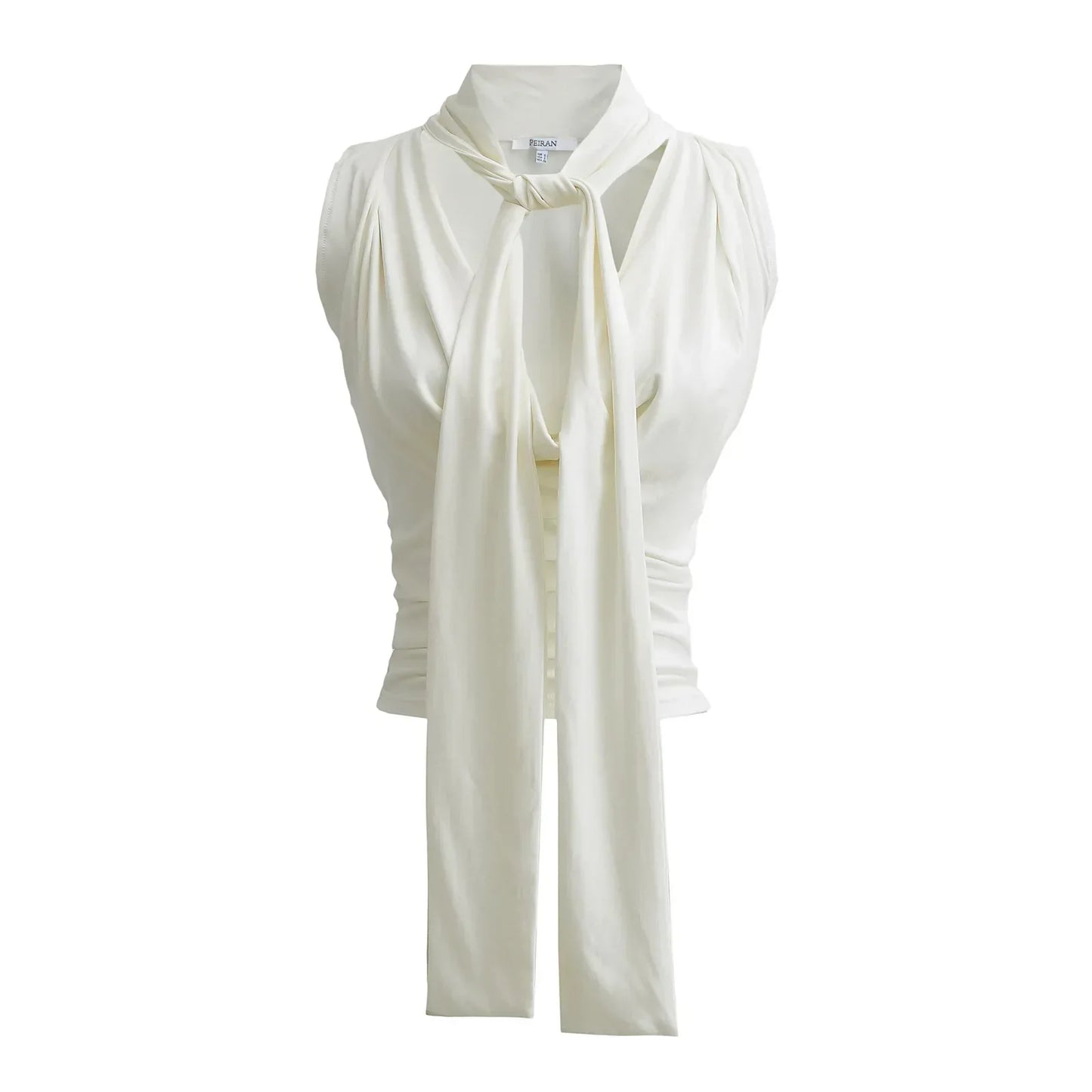 Women Sleeveless Tie Neck Plain Top JERSEY TOP WITH BOW Ruched V-neck Knot Detail Tank Top