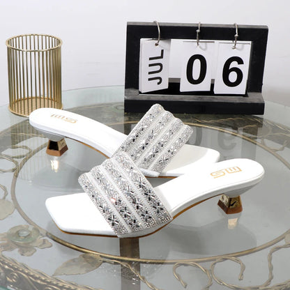 Luxurious Rhinestone Square Toe Black Sandals with 4CM Heel