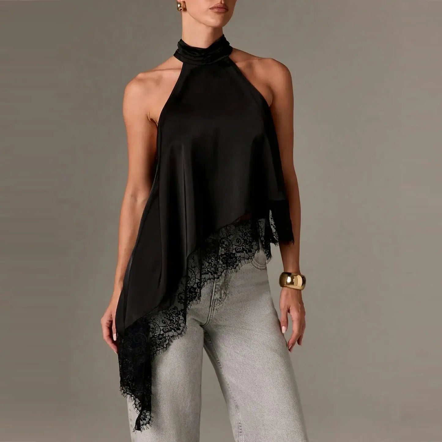 Gracie Lace Trim Halter Top