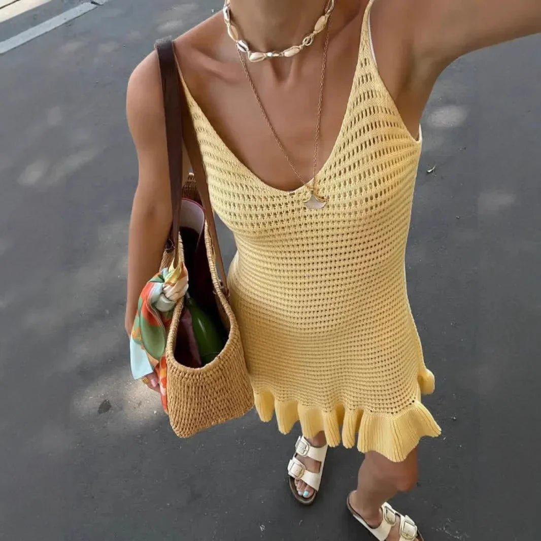 Hollow See Through Knit Mini Dress