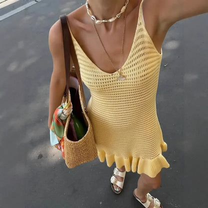 Hollow See Through Knit Mini Dress