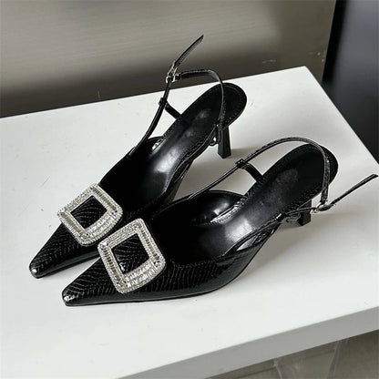 Spring Autumn Women Pumps Designer Pointed Toe Buckle Strap Thin Heels Gold Silver