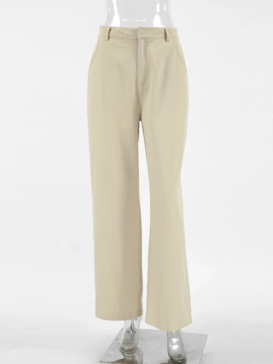 Khaki Classic Wide Leg Pant Women High Waist Pocket Loose Simple Trouser Autumn Winter Streetwear Fashion Casual Pants New