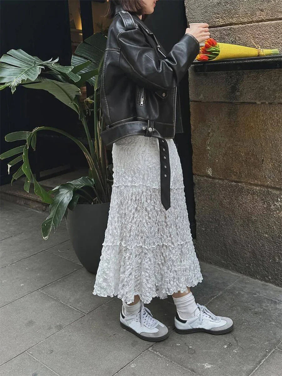 Lace Patchwork Low Waist Long Skirt