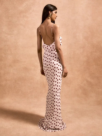 Rose Strap Polka Dot Maxi Dress